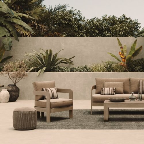 N3 Oak Three Seater Sofa Wheat Canvas - Image 2